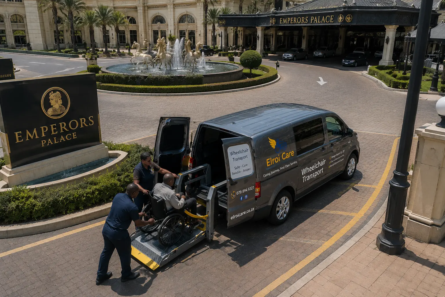 Loading a wheelchair passenger safely onto the Elroi Care lift